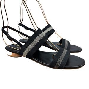 Vaneli Van Eli Womens Black Silver Slingback Sandals Low Heel Shoes Strappy sz 7